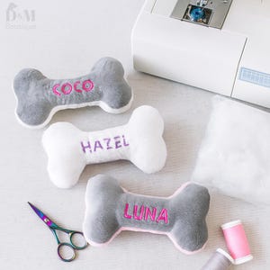 Personalized Gift for Dogs - Handmade Dog Bone Toy with Squeaker Custom Embroidered Name