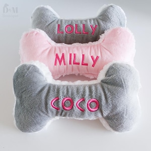 Personalized Dog Toy with Name – Soft Minky Squeaky Bone, Custom Dog Gift