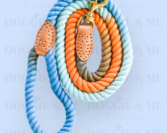 Braided Pet Leash, Cute Pet Leash, Pet Leash, Ombre Rope Dog Leash, Rope Pet Leash, Leather Pet Leash, 5ft Pet Leash, Ombre Orange Leash