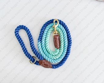 Braided Pet Leash, Cute Pet Leash, Pet Leash, Ombre Rope Dog Leash, Rope Pet Leash, Leather Pet Leash, 5ft Pet Leash, Ombre Blue Leash