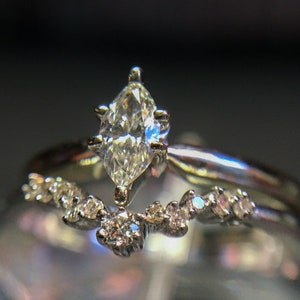 Natural Diamond Marquise Solitaire w/ Optional Natural Diamond Wedding Ring, 10 kt White Gold, Anniversary Ring