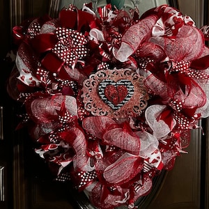 Heart Shaped Red Valentine Deco Mesh Wreath