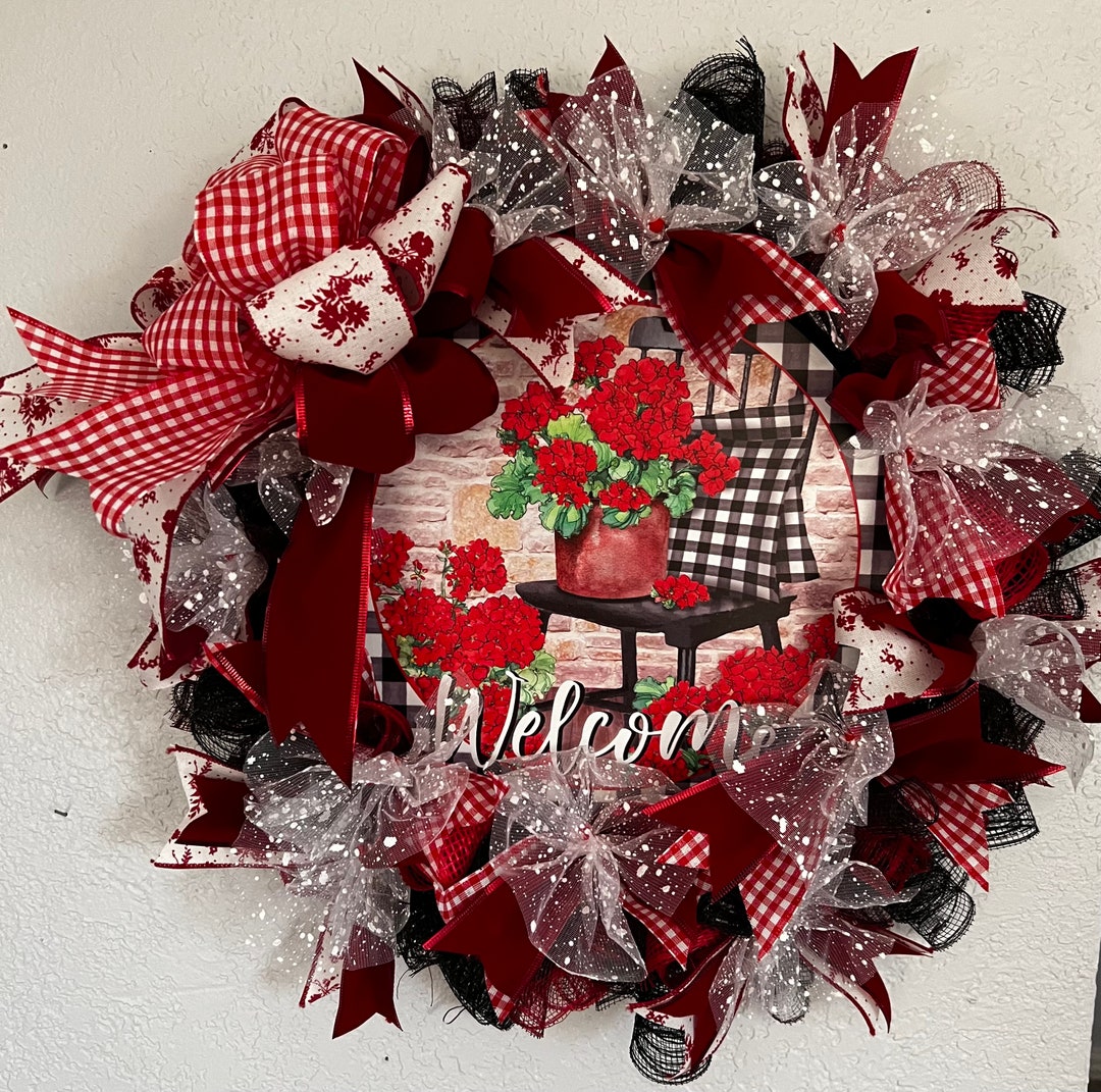 Red and Black Gingham Country Chic Style Welcome Front Porch Rocker ...