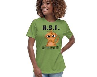 Dames Korte mouw Ronde hals Humoristisch Kat Cute Kitty Sarcastisch Komisch Grafisch ontwerp Ruimvallend RSF Rustend Snark Face Comfortabel T-shirt