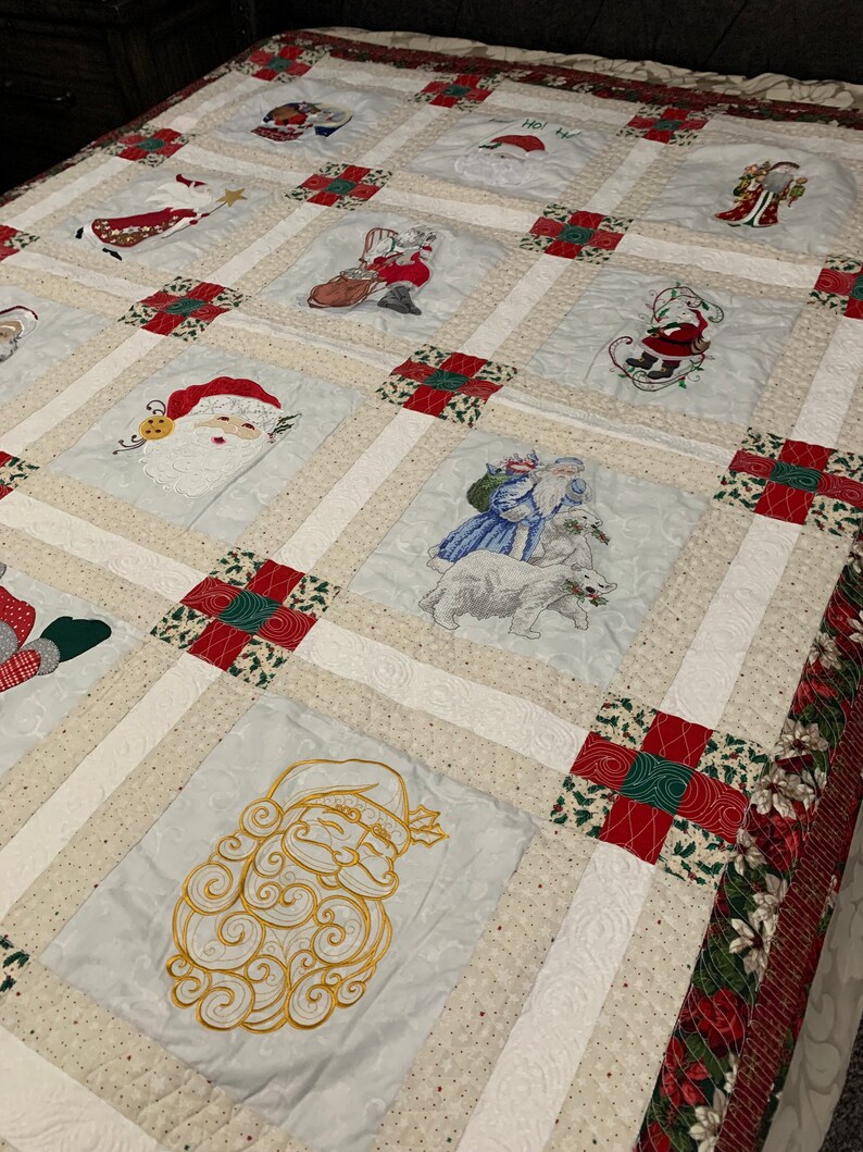 Full Size Christmas Holiday Santa Embroidery Soft and Comfy Warm Cotton ...