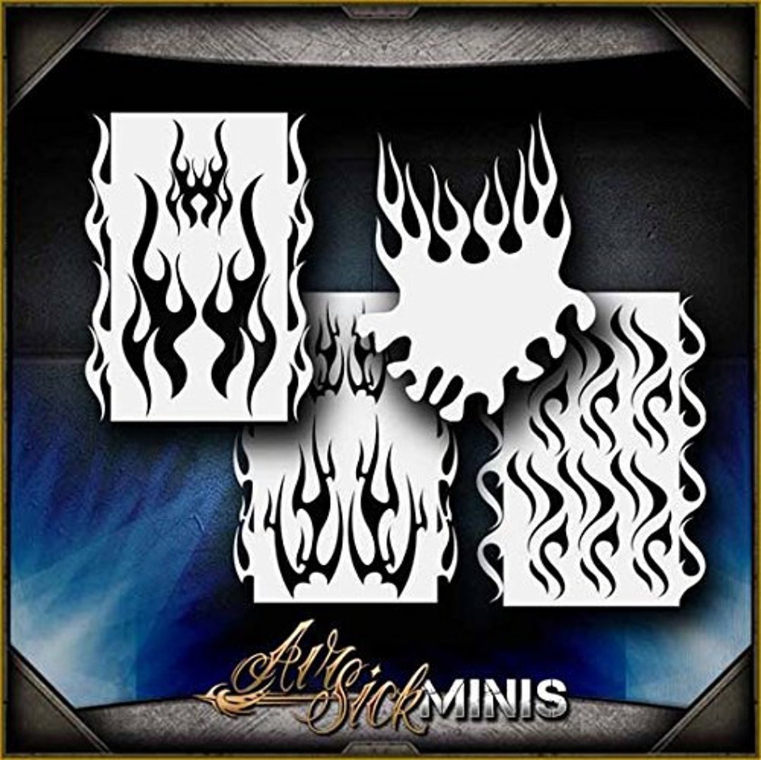 Mini Free Hand Airbrush Stencil Set - 4 Reusable Laser-Cut Designs For Airbrushing & Tattoos