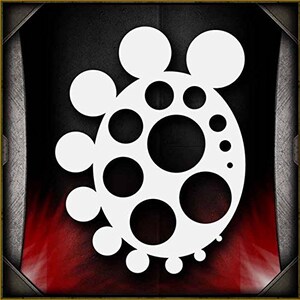 May include: White vinyl stencil with a design of overlapping circles of various sizes. The circles are arranged in a cluster, creating a unique and abstract pattern.