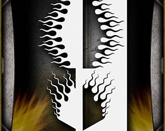 May include: A white stencil featuring a flame design. The stencil is made from durable plastic and is reusable. It is ideal for creating custom designs on walls, furniture, and other surfaces.