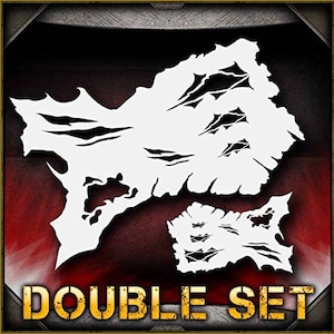 May include: Two white vinyl stencils with a jagged, ripped, or torn design. The stencils are labeled "DOUBLE SET".