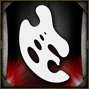 May include: White stencil with a unique, abstract shape. The stencil has multiple rounded cutouts, creating a design that resembles a stylized face or a whimsical creature.