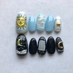 Sun and Moon Hand Painted Gel Press On Nails/Fake Nails