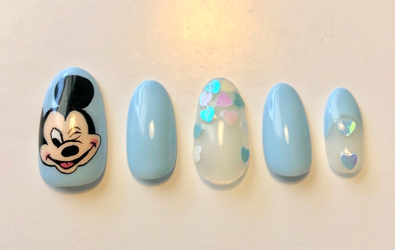 Mickey Mouse Hand Painted Gel Press On Nails/Fake Nails image 0
