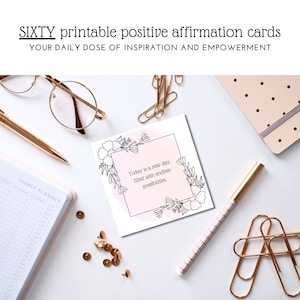60 carte stampabili di affermazione quotidiana dell'amore per se stessi, download digitale istantaneo, stampabili di mantra positivi per la consapevolezza e il benessere mentale