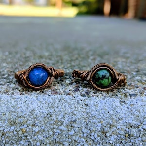 Gemstone bead copper wire rings