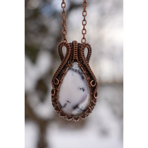 Copper Wire Wrapped Dendritic Agate Gemstone Pendant