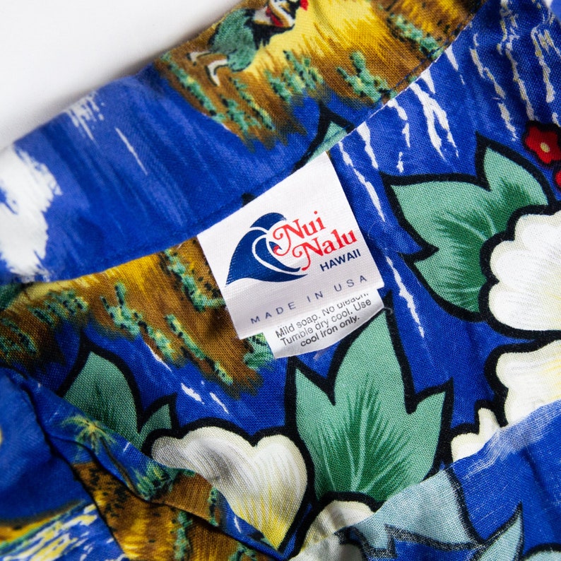 Vintage Beautiful Naui Nalo Print Hawaiian Shirt Made in Hawaii L sz