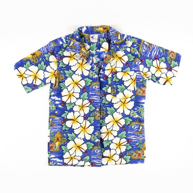 Vintage Beautiful Naui Nalo Print Hawaiian Shirt Made in Hawaii L sz