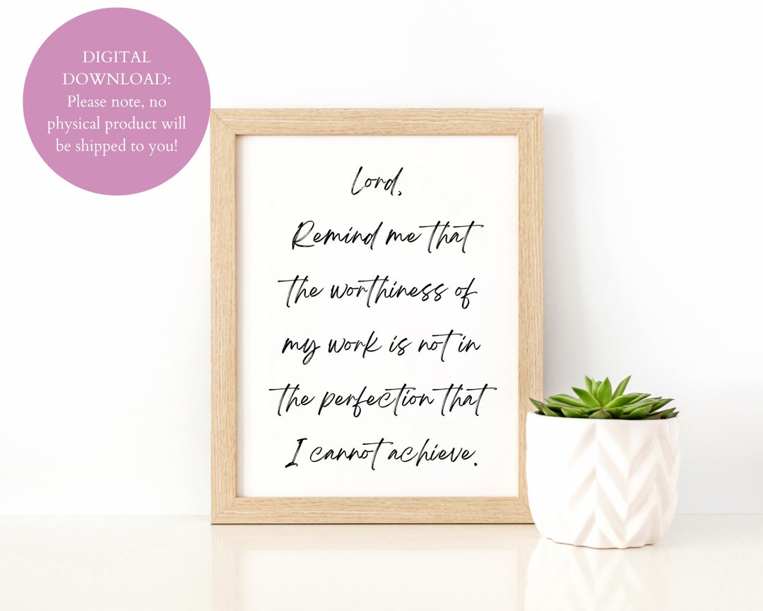 View of Perfectionism Print Home Office Decor Worthy Church Wall Art Sunday ...