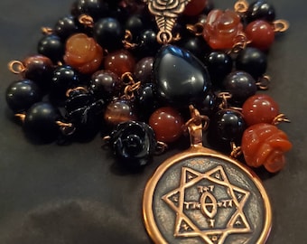 Babalon Rosary / Prayer Beads with Seven Stones (Garnet, Onyx, Carnelian, and More) ~ Hand-Formed onto Genuine Copper Wire ~ Sacred Whore