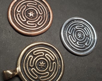 Strophalos or Hekate’s Wheel | Pendant, Altar/Divination Coin, or Rosary Centerpiece | In Fine Silver, Golden Bronze, or Copper