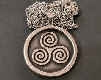 Triskelion / Triskeles / Triple Spiral | Pendant, Altar/Divination Coin, or Rosary Centerpiece | In Fine Silver, Golden Bronze, or Copper