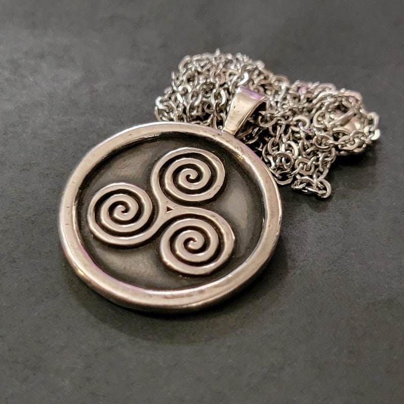 Triskelion / Triskeles / Triple Spiral Pendant, Altar/Divination Coin, or Rosary Centerpiece In Fine Silver, Golden Bronze, or Copper image 4
