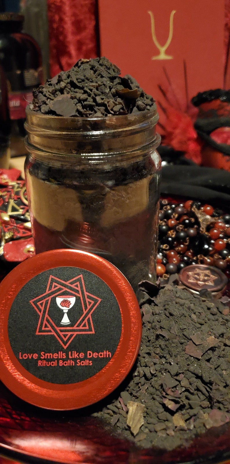 Ritual Salt Bath Babalon Detoxifying and Cleansing w/ Red and Black Sea Salt, Coconut Activated Charcoal Powder, and Rose Petals image 1