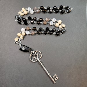 Hekate Rosary / Prayer Beads with Genuine Stones and Bones Snake Vertebrae, Hematite, Black Tourmaline, & More on Sterling Silver Wire image 3