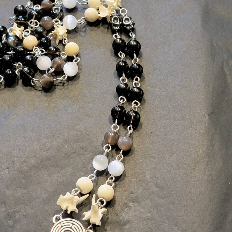 Hekate Rosary / Prayer Beads with Genuine Stones and Bones Snake Vertebrae, Hematite, Black Tourmaline, & More on Sterling Silver Wire image 5