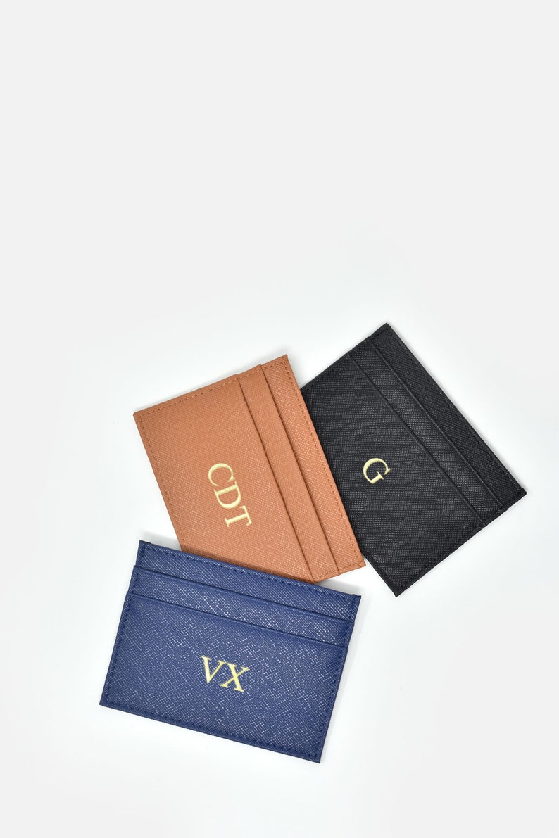 Personalized Monogram Credit Card Holder Esme Saffiano Leather Minimalist Card Holder image 6