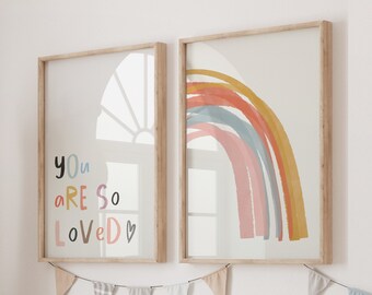 Pastel Rainbow Print Set: 'You Are So Loved' Nursery Decor