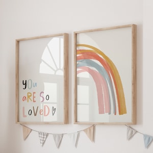 Set of 2 On Trend Rainbow Prints, You Are So Loved, Girls Pastel Shades, Rainbow Print Set, Girls Bedroom, Rainbow Poster, Nursery Decor