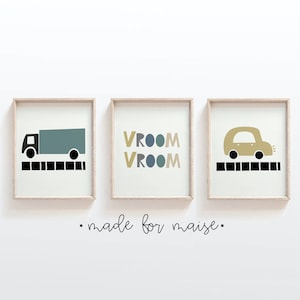Minimalist Car & Truck Nursery Print Set: Blue Boys Room Decor