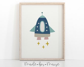 rocket space theme, rocket print, rocket nursery wall art, boys bedroom, boys nursery, kids, children's poster, print, decor, kids decor