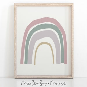 Oversized chunky girls rainbow print, girls nursery decor, wall art, rainbow, pink, pastel print, playroom print, bedroom sign, minimalist