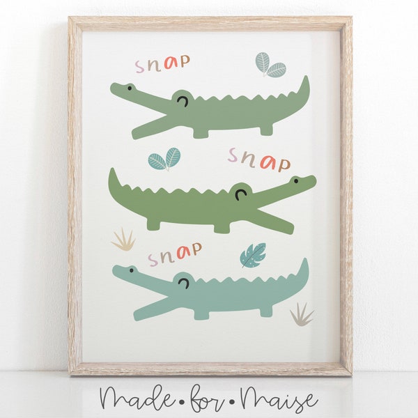 Crocodile Wall Art, Boys Bedroom Safari Animal Print, Snap Snap Snap, Kids Decor, Poster, Childs Bedroom Print, Wall Art