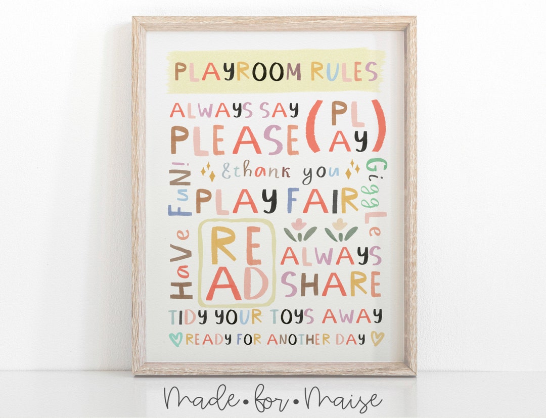 Pastel Playroom Rules Print, Girls Boys Nursery, Playroom Wall Art ...