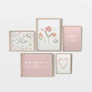 GALERIJ Wall PRINT SET Pinks - Meisjes kunst aan de muur, Slaapkamer, Speelkamer, Kwekerij inrichting, Tienermeisjes Print set, Gepersonaliseerde print, bloemenposter