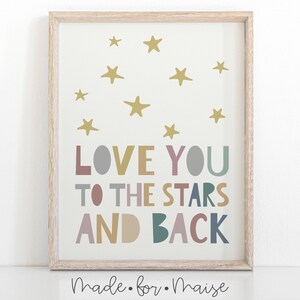 Te amo hasta las estrellas y de regreso - A3, A4, A5, 5x7, 8x10, 11x14 Cartel de dormitorio y guardería infantil en colores pastel, rosa rubor, niños, infantil