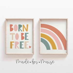 Born To Be Free, Rainbow Print, Nursery Wall Art, Girls Pastel Shades, Kids Poster, Picture, A1, A2, A3, A4, A5, Poster, Print, Kids, Child's