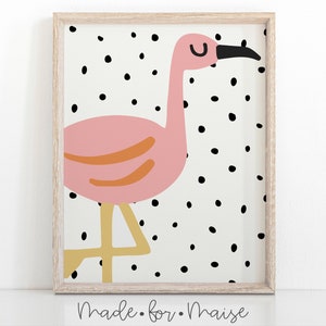 Kawaii Print, Pink Nursery Decor, Flamingo Wall Art, Kids Wall Art, Kitchen Print, Children's Bedroom Poster, Kids Flamingo Tropical Decor