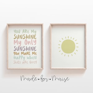 You Are My Sunshine Print, My Only Sunshine Print, Girls Bedroom Set 2, Kids Wall art, Childrens Posters, Kids Sign, Toddler Room, Playroom