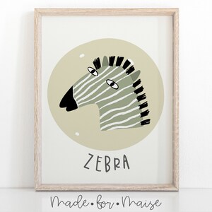 Zebra Animal Print, Jungle Animal Wall Art, Poster, Safari Theme Nursery,  Zebra Nursery Art, Gender Neutral, Bedroom Decor, Jungle Animal