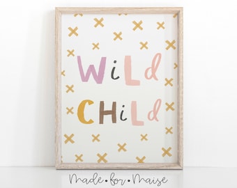 Wild Child Kids Nursery Print, Wild Child Wall Art, Wild Child Pastel Nursery Decor, Wild Child Print, Wild Child Playroom Decor, Boys, Girl