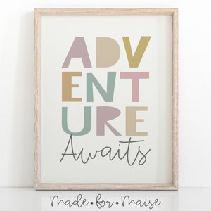 Adventure Awaits, Girls Bedroom Decor, Kids Adventure Wall Art, Girls Nursery Decor, Girls Playroom Sign, Pink Wall Art, Pink Nursery, Kids