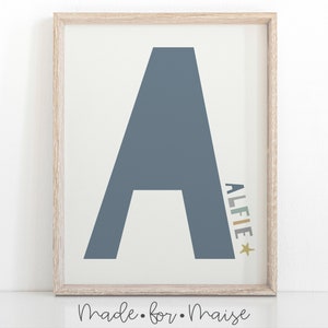 Impresión de nombre de niños azul personalizada, decoración de guardería personalizada, A3, A4, A5, 5x7, 8x10, cartel de dormitorio pastel, niños, arte de pared para niños