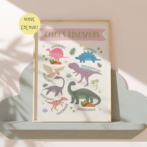 Benutzerdefinierte Name Print, Dinosaurier Geschenk für Geburtstag, Kinderzimmer Poster, Skandinavischen Kinderzimmer Dekor, Lernposter, Spielzimmer Poster, Kunst für Kinder