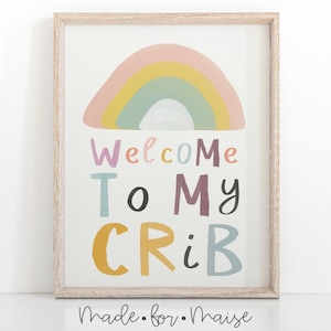 bienvenido a mi cuna decoración para niños, impresión de niñas, nuevo arte de pared de bebé, cartel de niña bebé, conjunto de galería de guardería, arco iris, pastel, cartel rosa, hermano