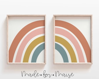 Muted Pastel Double Rainbow Print Set: Nursery Wall Art