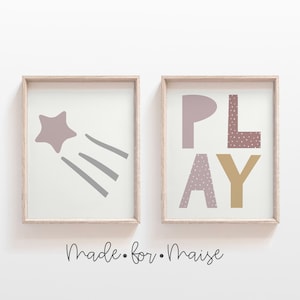 Play Nursery Print, Blush Pink Girls Print Set de 2, Shooting Star Wall Art, Girls Nursery, A1, A2, A3, A4, A5, Poster, Print, Kids, Child's
